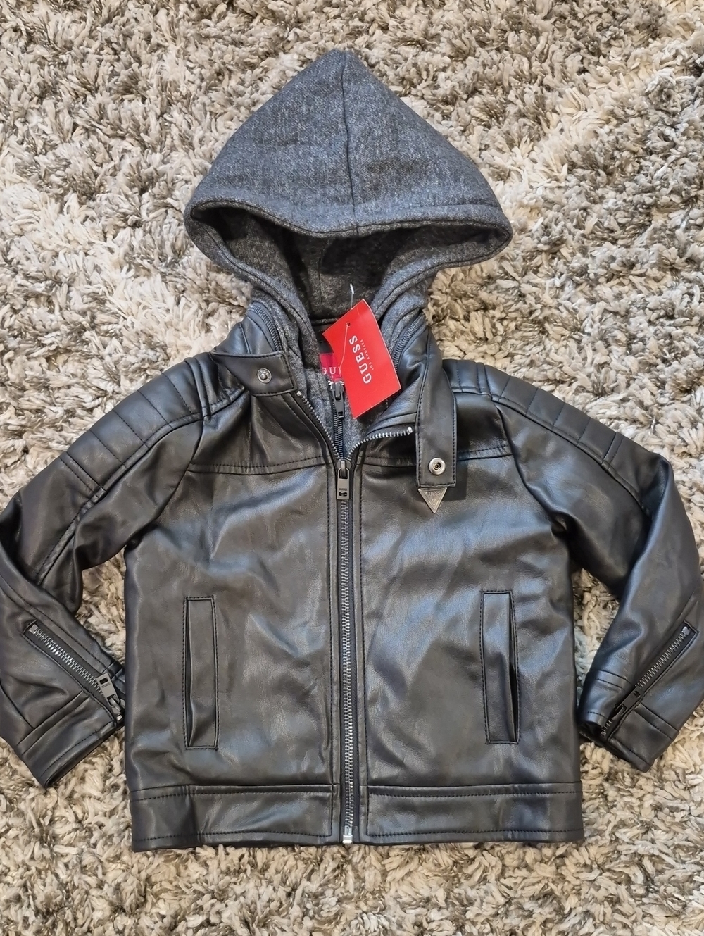 Guess Faux Leather Hooded Moto Jacket